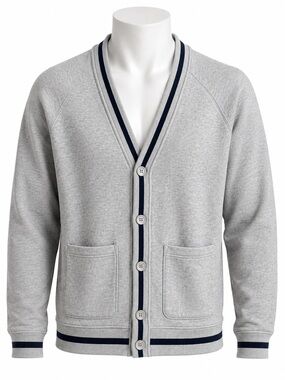 Size L Gap Men’s Varsity Cardigan Fleece Button Front Grey Sweatshirt Jacket